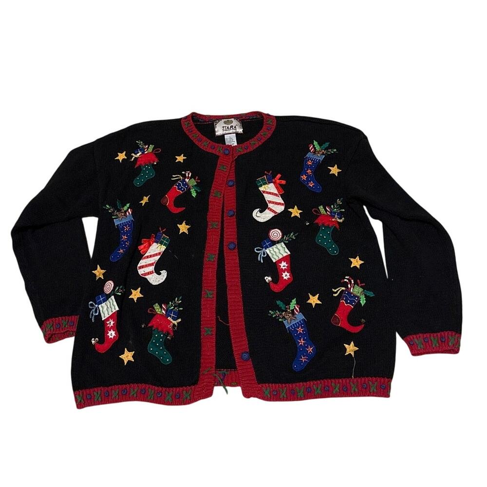 Vintage Tiara International Christmas Sweater Detailed Holiday Knit Large